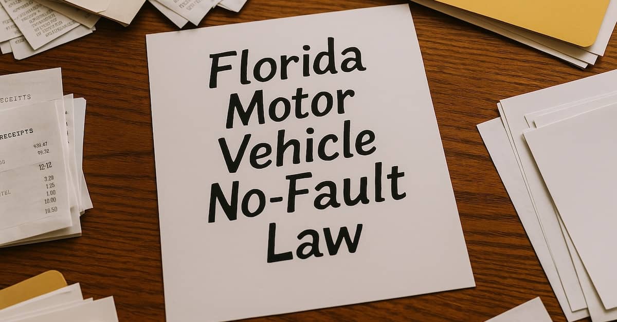 A piece of paper says Florida Motor Vehicle No-Fault Law. | Bernheim Kelley Injury Lawyers